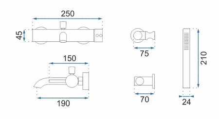 BATERIA WANNOWA LUNGO ZŁOTA SZCZOTKOWANA