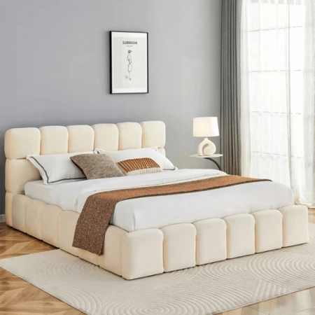 Łóżko 160x200 MURCJA Welurowe Kremowe Z Pojemnikiem