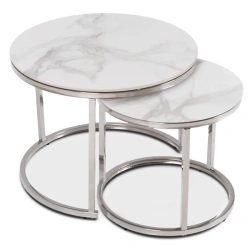 Zestaw Stolików AMARA Biały Marmur/Srebrny