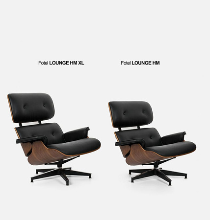 Fotel LOUNGE HM XL czarny / orzech z podnóżkiem