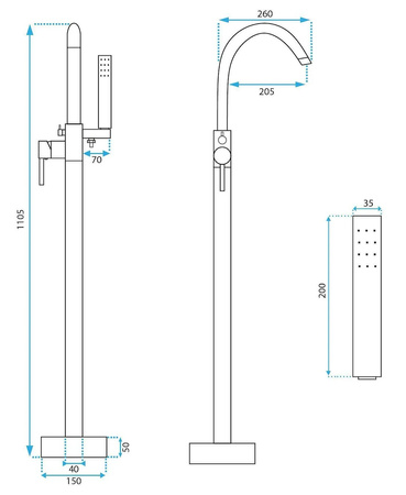 BATERIA WANNOWA PODŁOGOWA LUNGO MIEDŹ SZCZOTKOWANA