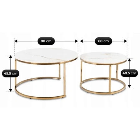 Zestaw Stolików Ceramicznych MILANO Biały Marmur/Złoty
