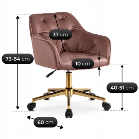 Fotel Obrotowy KONOR Różowy Welurowy