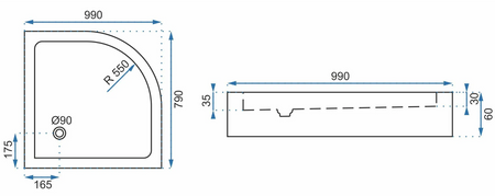 BRODZIK LOOK WHITE 80x100 PRAWY