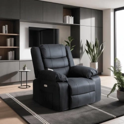 Fotel Masujący JASPER Czarny Ekoskóra