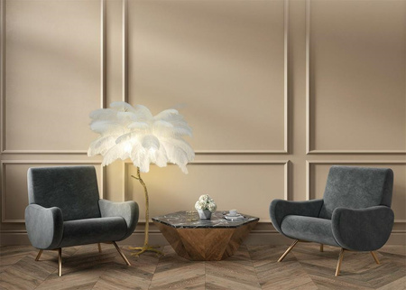 MOOSEE lampa podłogowa TIFFANY 175 biała  mosiądz / naturalne pióra