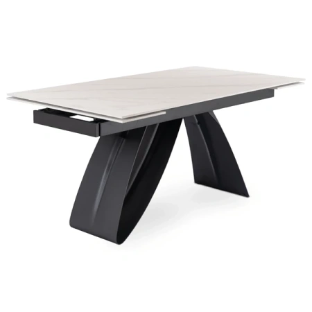 Stół Rozkładany DEVON 160-220 cm Biały Marmur/Czarny
