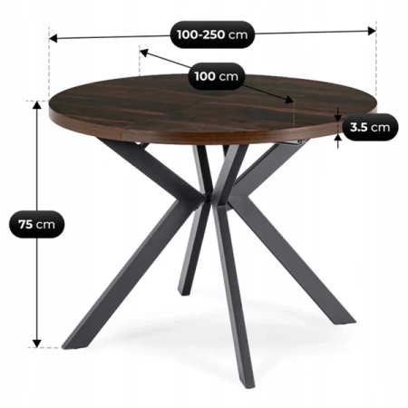 Stół LUKAS 100-250 cm Orzech/Czarny