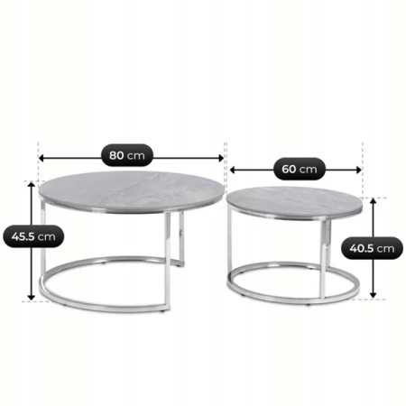 Zestaw Stolików Ceramicznych MILANO Szary Marmur/Srebrny