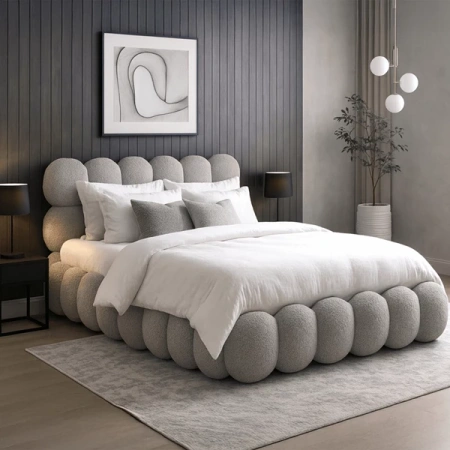 Łóżko 140x200 ANKARA Boucle Szare Z Pojemnikiem