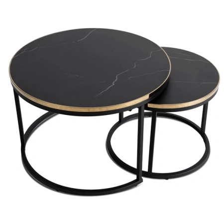 Zestaw Stolików ARON Czarny Marmur/Złoty