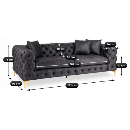 Sofa SORRENTO 3S Trzyosobowa Czarna Welurowa