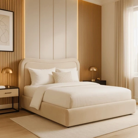 Łóżko 160x200 HAGA Kremowe Welurowe Z Pojemnikiem