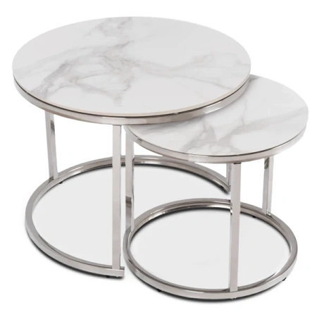 Zestaw Stolików AMARA Biały Marmur/Srebrny