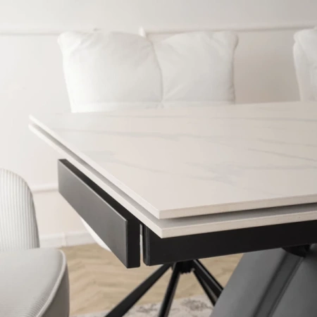 Stół Rozkładany DEVON 160-220 cm Biały Marmur/Czarny