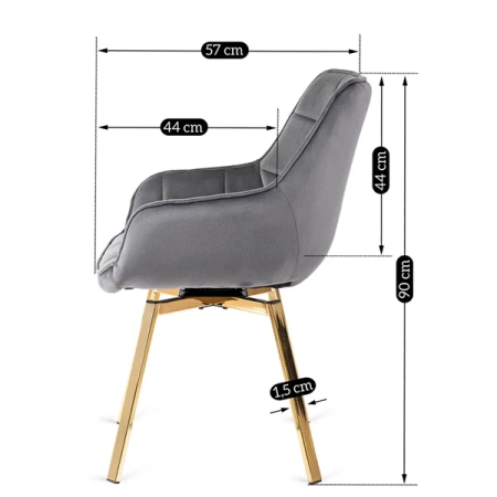 Krzesło Obrotowe MIA Szare Welurowe