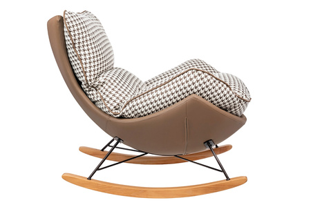 Fotel bujany OTILIA brązowa pepitka -  drewniane płozy, ekoskóra