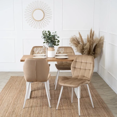 Krzesło LUCKY Beżowe z Białymi Nogami Welurowe