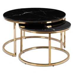 Zestaw Stolików Ceramicznych MILANO Czarny Marmur/Złoty