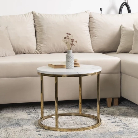 Stolik CLIFF Biały Marmur/Złoty