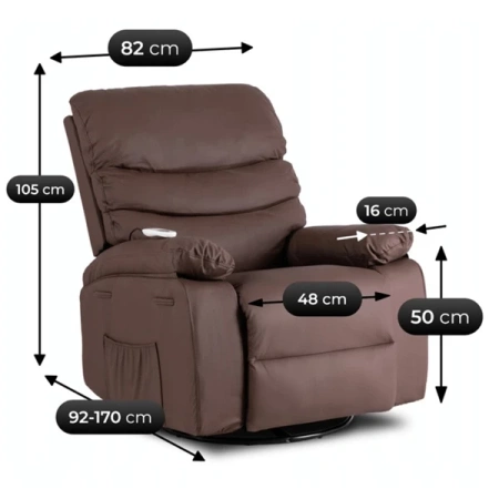 Fotel Masujący BRUCE Rozkładany Brązowy Ekoskóra