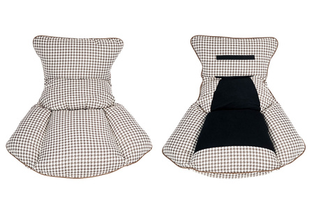 Fotel bujany OTILIA brązowa pepitka -  drewniane płozy, ekoskóra