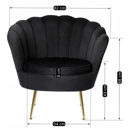 Fotel GRAND z Podnóżkiem Czarny Welurowy