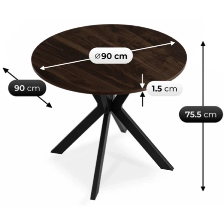 Stół LAUREN 90 cm Orzech/Czarny