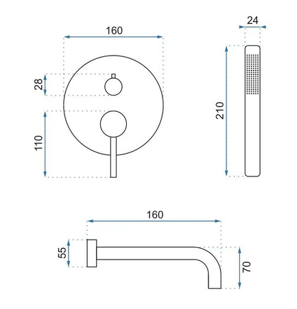 BATERIA WANNOWA PODTYNKOW LUNGO ZŁOTY SZCZOT + BOX