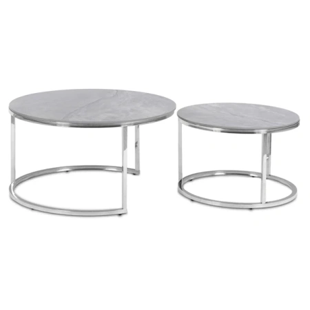 Zestaw Stolików Ceramicznych MILANO Szary Marmur/Srebrny