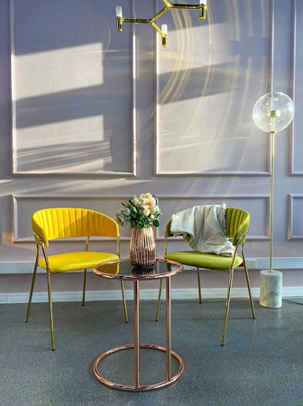 Krzesło MARGO żółte - welur, podstawa     złota