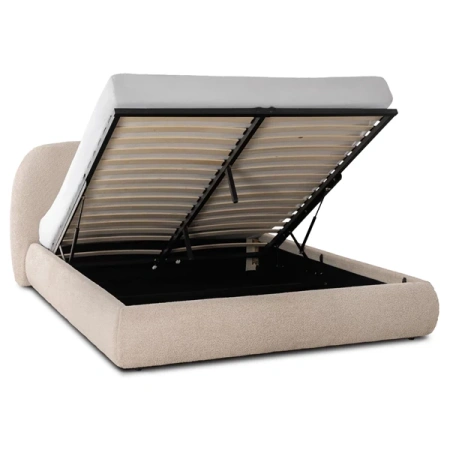 Łóżko 160x200 ROSSO Beżowe Boucle Z Pojemnikiem