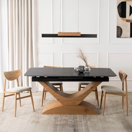 Stół ALICANTE 160-200 cm Czarny marmur/Dąb