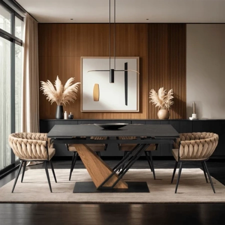 Stół REX 160-220 cm Czarny marmur/Orzech