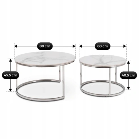 Zestaw Stolików AMARA MAX Biały Marmur/Srebrny