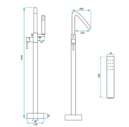 BATERIA WANNOWA PODŁOGOWA ARAS CHROM