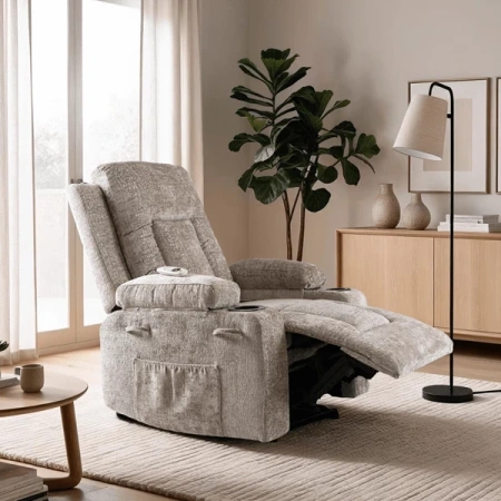 Fotel Masujący BOX Beżowy Welurowy