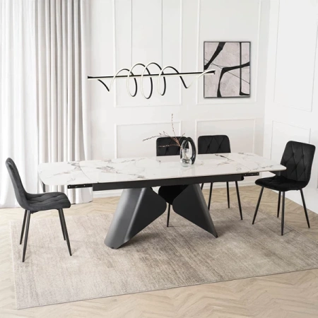 Stół Rozkładany Ceramiczny VERONA 160-240 cm Biały Marmur/Czarny