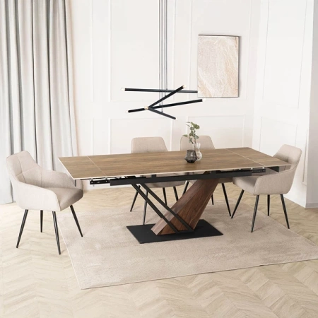 Stół REX 160-220 cm Ciemnobrązowy Dąb/Czarny