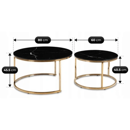 Zestaw Stolików Ceramicznych MILANO Czarny Marmur/Złoty