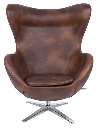 Fotel EGG SZEROKI PU brąz vintage koniak  - podstawa stal
