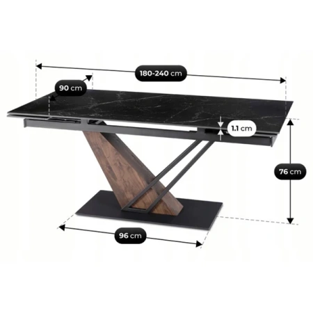 Stół REX 2 180-240 cm Czarny Marmur/Orzech
