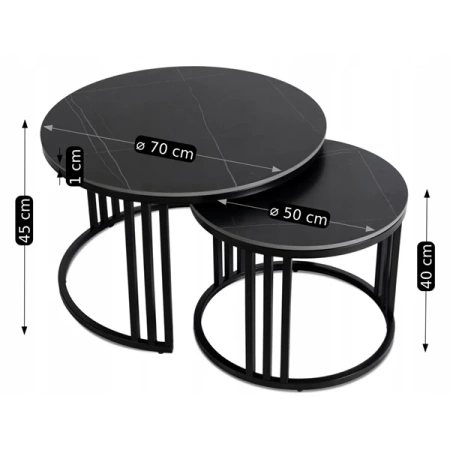 Zestaw Stolików JERRY Czarny Marmur/Czarny