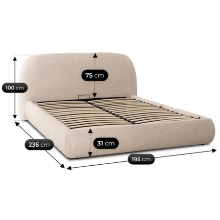 Łóżko 160x200 ROSSO Beżowe Boucle Z Pojemnikiem