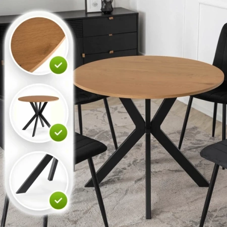 Stół LAUREN 80 cm Dąb Złoty/Czarny