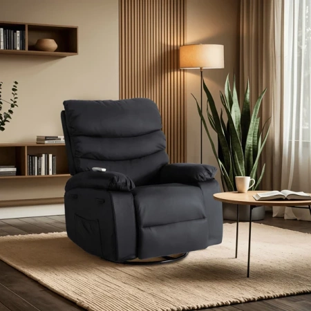 Fotel Masujący BRUCE Rozkładany Czarny Ekoskóra