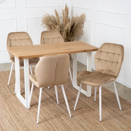 Krzesło LUCKY Beżowe z Białymi Nogami Welurowe