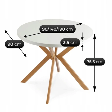 Stół LUGO 90-190 cm Biały/Dąb
