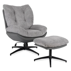Fotel Wypoczynkowy Obrotowy FREMONT Z Podnóżkiem Szary/Czarny