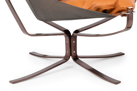 Fotel ARNI LOW z podnóżkiem pomarańczowy  - ekoskóra, miedz
